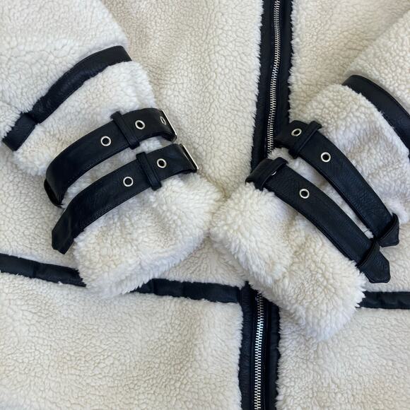 Copperose /Nasty Gal/ S-M Teddy Faux-Sherpa Aviator Jacket W Contrast Piping - Picture 11 of 16